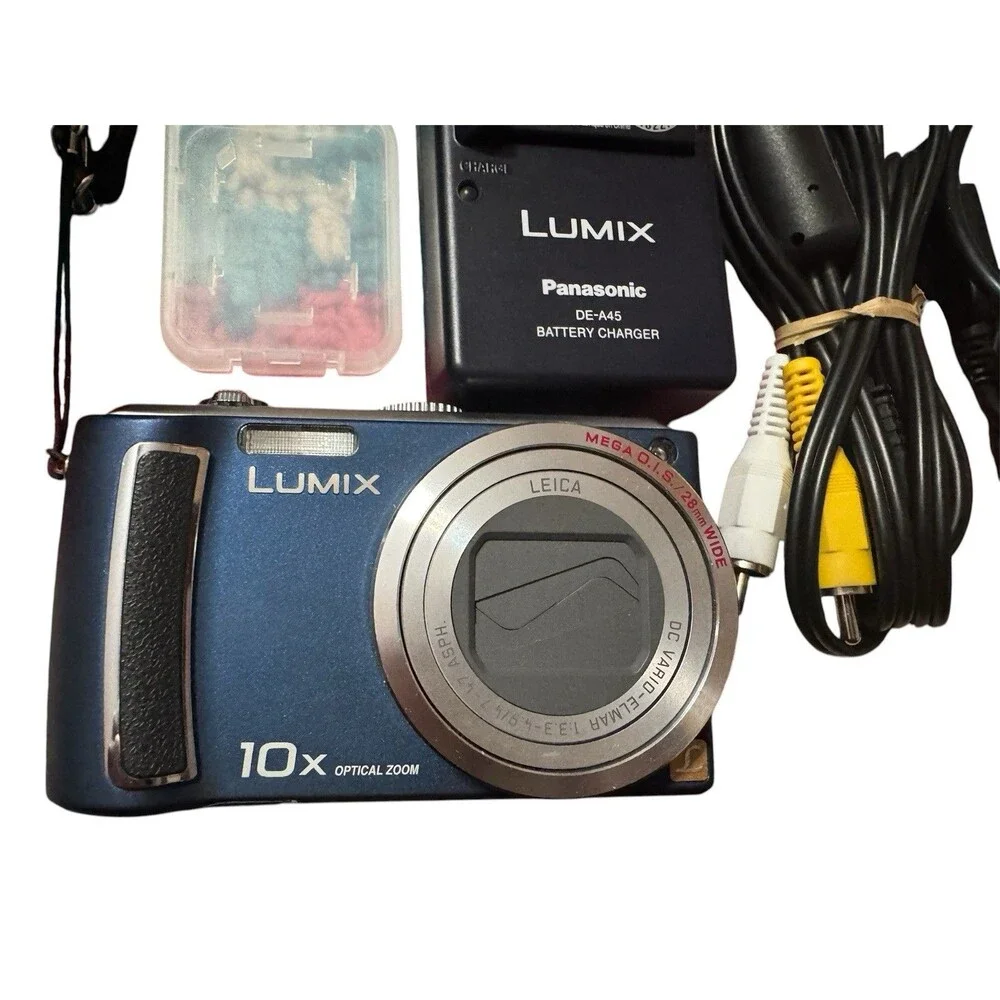 Panasonic Lumix DMC-TZ5 9.1MP Digital Camera (Blue) 2 Batteries Charger SD Card